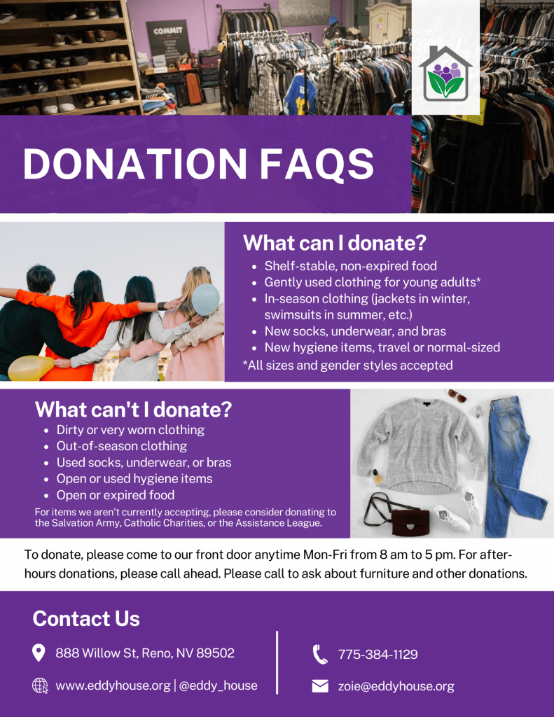 Flyer with details on donating, listed on webpage.